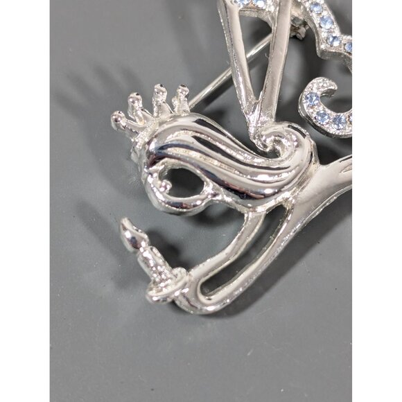 Silver Tone Angely Brooch Blue Rhinestone Christmas Winter Birthstone - Picture 2 of 7